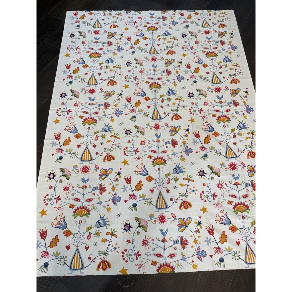 IKEA Alfhild Fagel Cotton Fabric Folk Art  Bird Floral Rare 59x81" -2 Yards